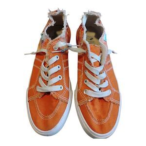Obtaom Orange Fabric Fun Casual Shoes Size 8